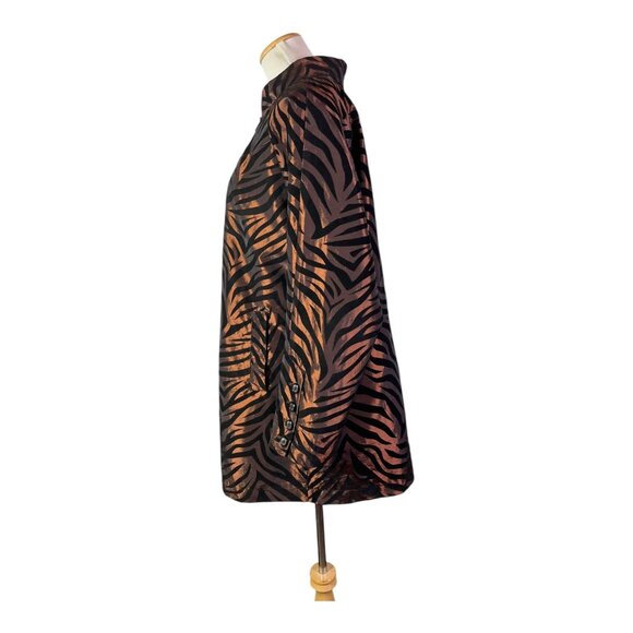 UBU Size M Zebra Stripe Flocked Jacket Button-Front Brown Black - Picture 10 of 14